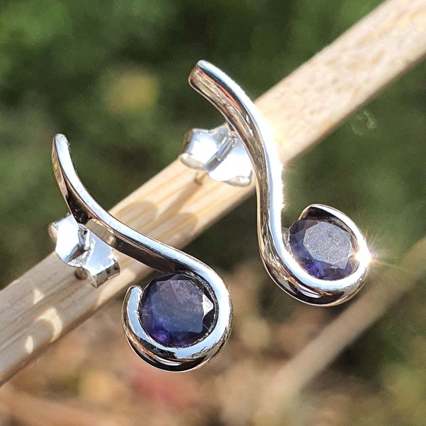 round iolite studs