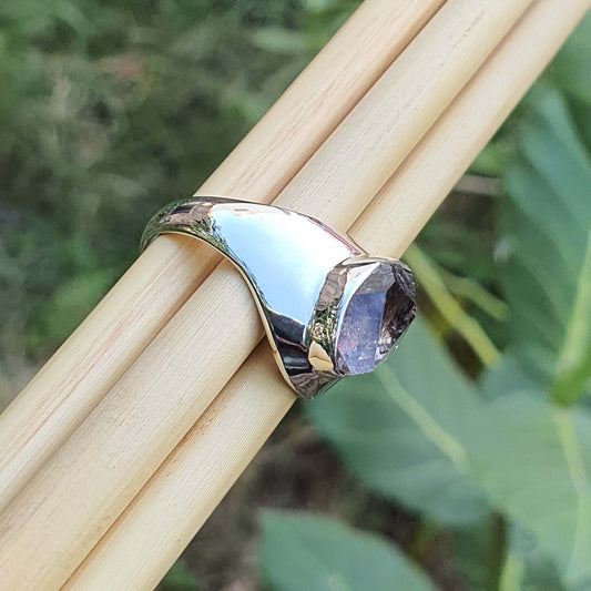 Herkimer diamond wide band 925 Sterling Silver ring Femmes Bijoux