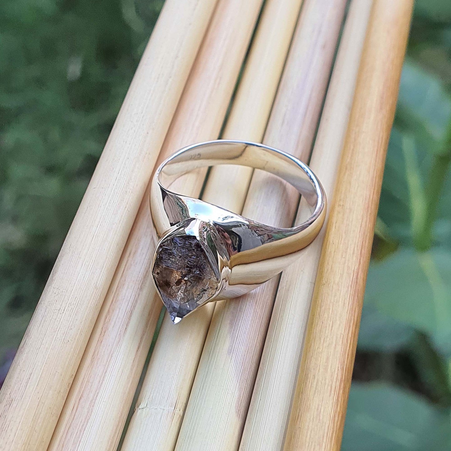 Herkimer diamond wide band 925 Sterling Silver ring Femmes Bijoux