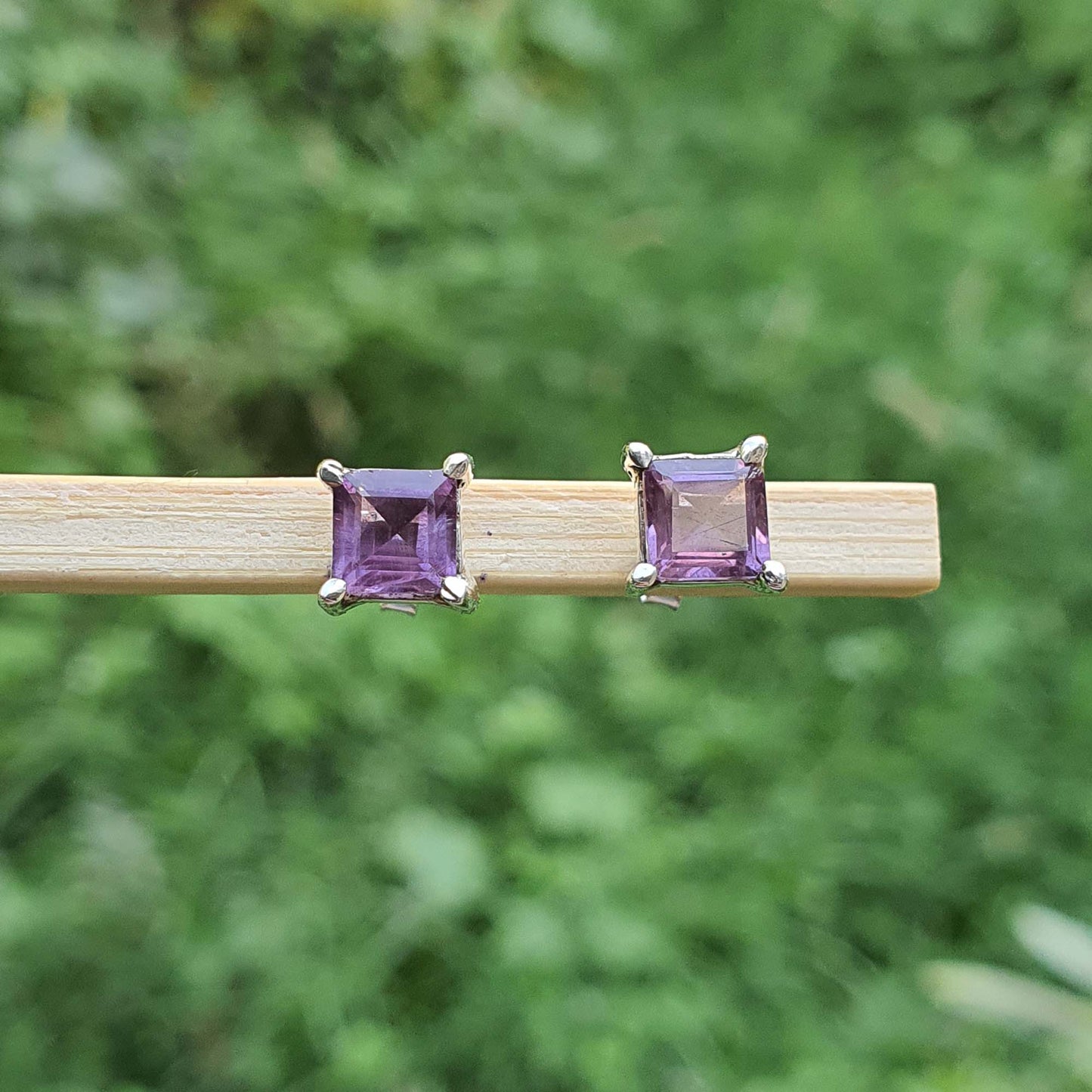 Square Cut Purple Amethyst Stud Earrings for Men Women 925 Sterling Silver Femmes Bijoux
