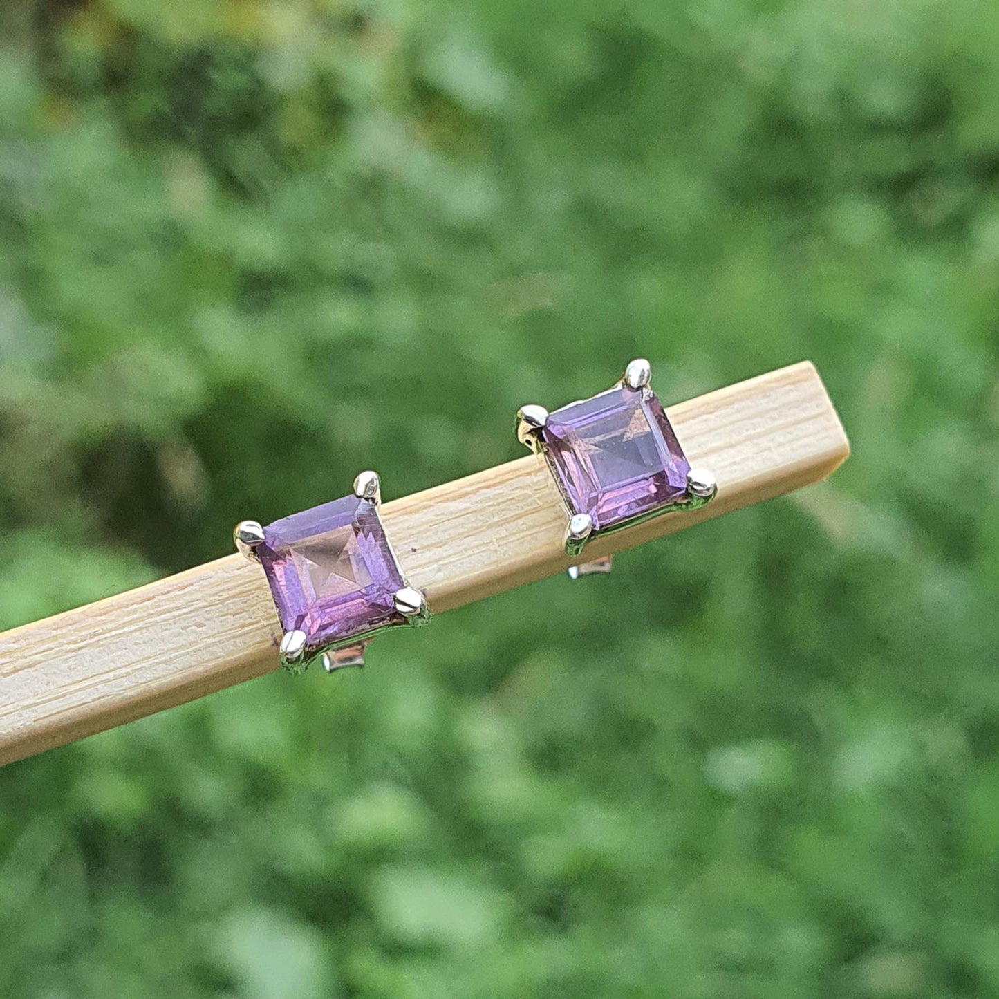 Square Cut Purple Amethyst Stud Earrings for Men Women 925 Sterling Silver Femmes Bijoux