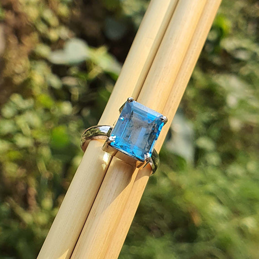 Natural Sky Blue Topaz 925 Sterling Silver Ring for Men Women Femmes Bijoux