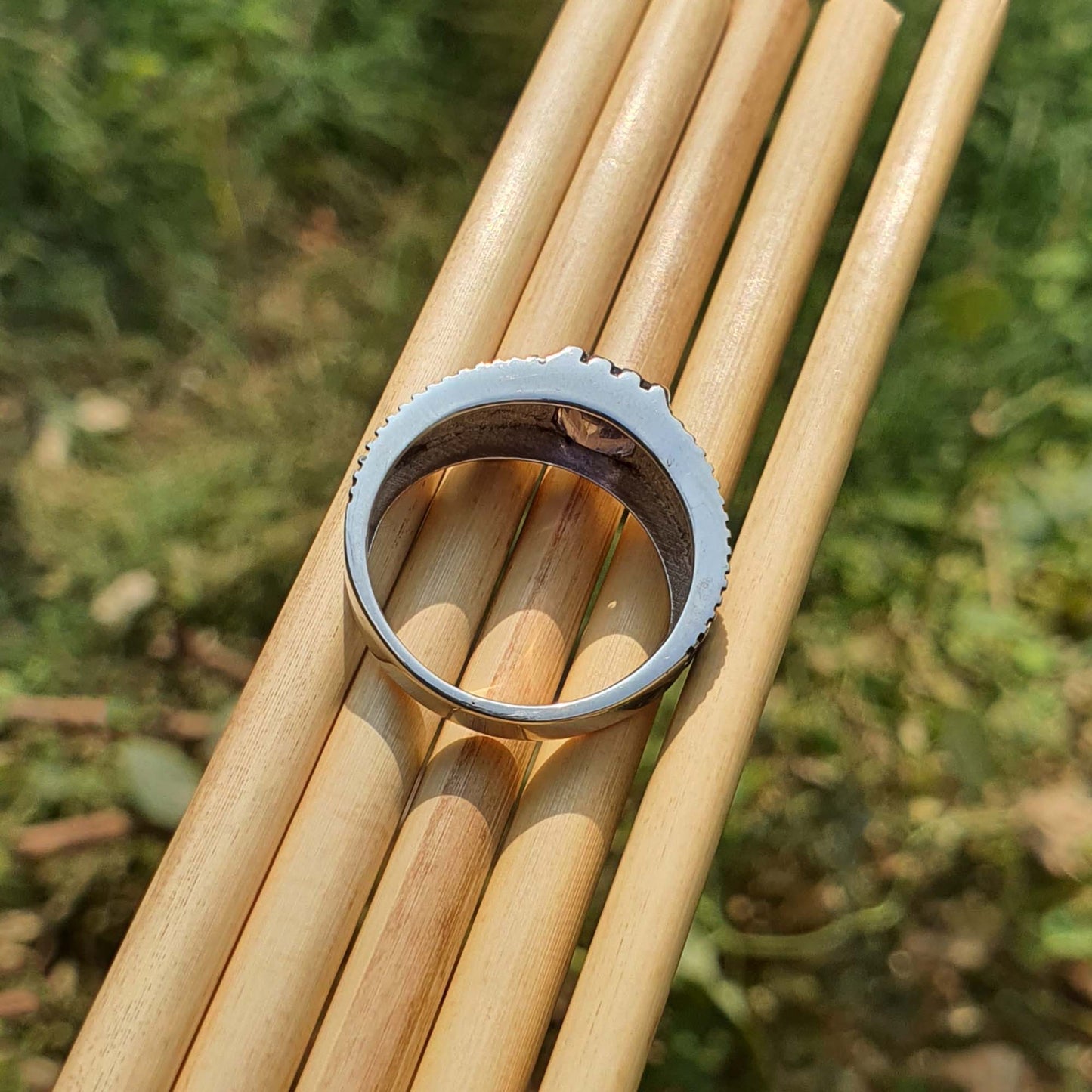 Oxidized Zig Zag Design Wide Band Mens Iolite Ring Sterling Silver 925 Jewelry - femmes bijoux