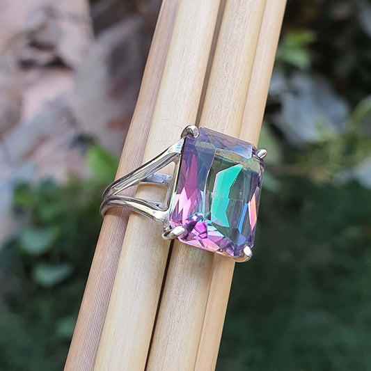Rainbow Mystic Topaz Unisex Ring in 925 Sterling Silver Femmes Bijoux