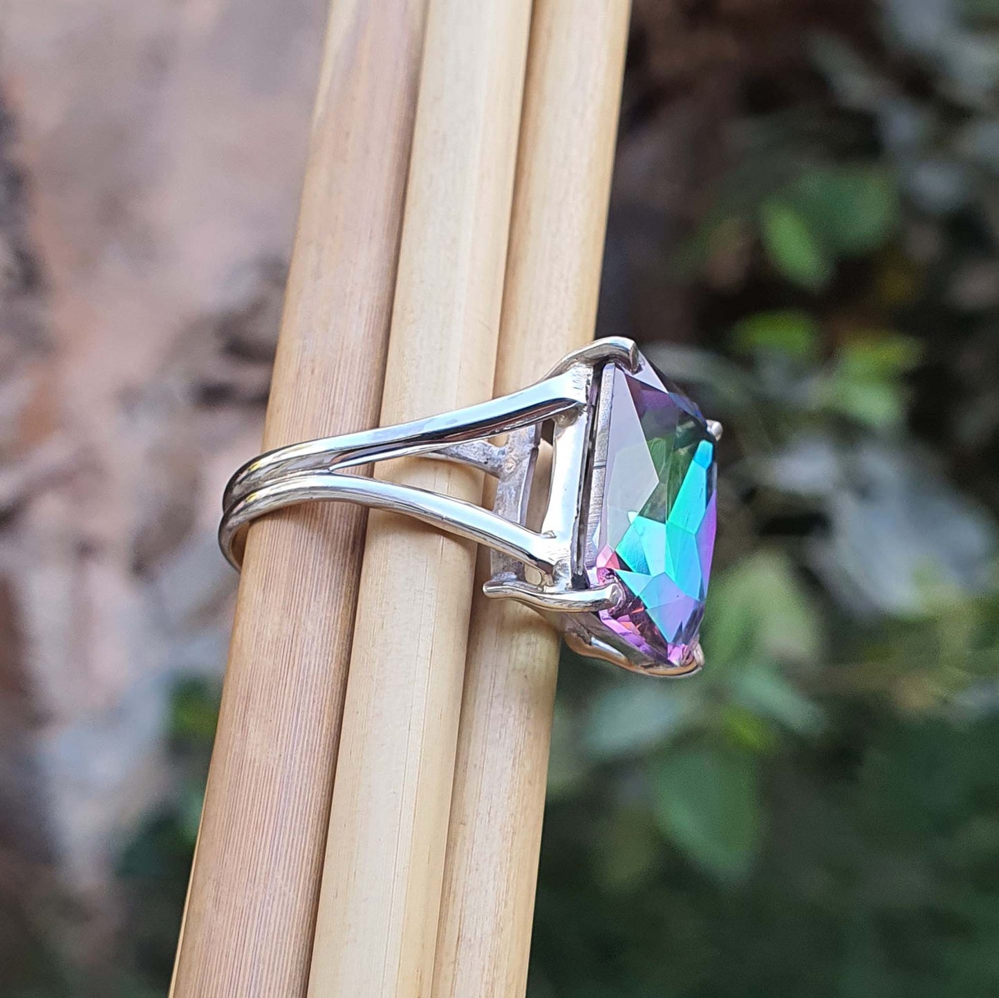 Rainbow Mystic Topaz Unisex Ring in 925 Sterling Silver Femmes Bijoux