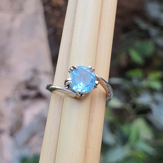 Round Sky Blue Topaz Ring 925 Sterling Silver Femmes Bijoux