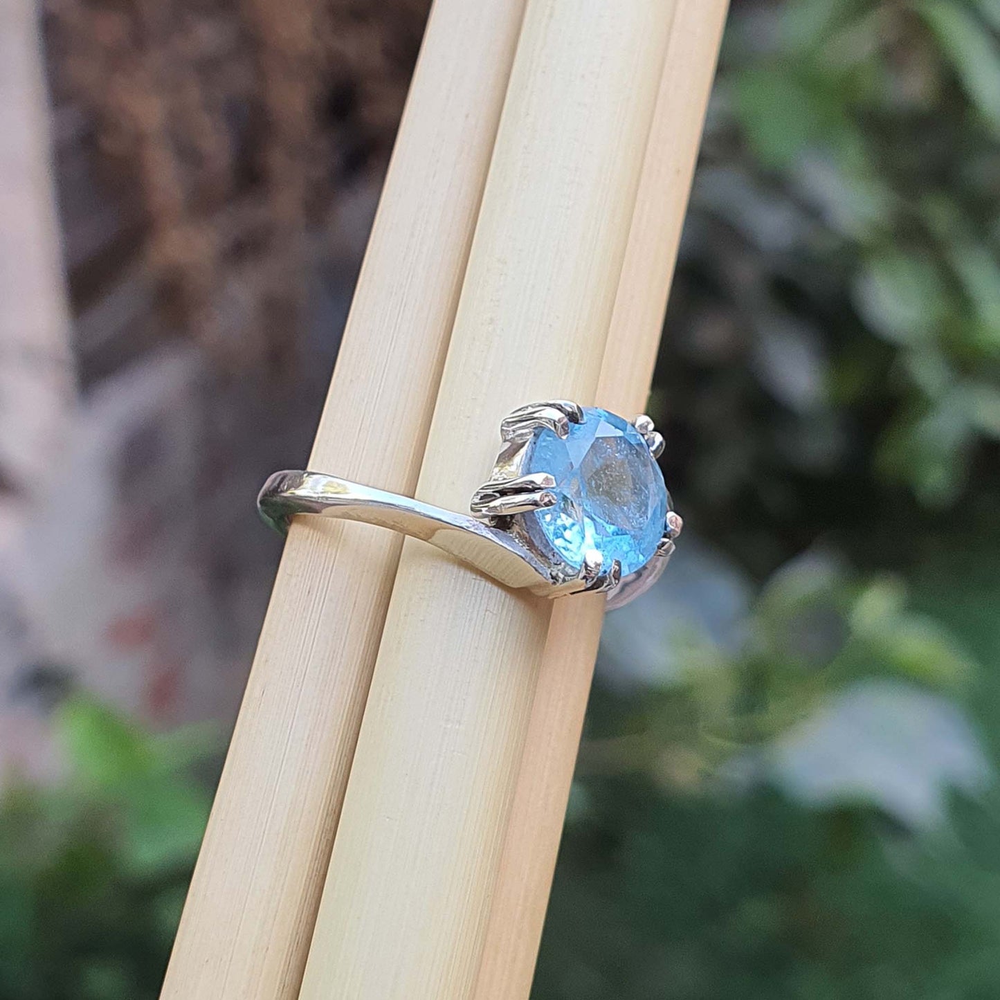 Round Sky Blue Topaz Ring 925 Sterling Silver Femmes Bijoux