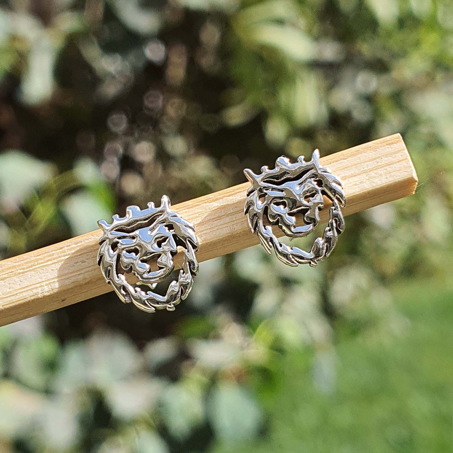 Animal Kingdom Lion Stud Earrings in Solid 925 Sterling Silver Femmes Bijoux