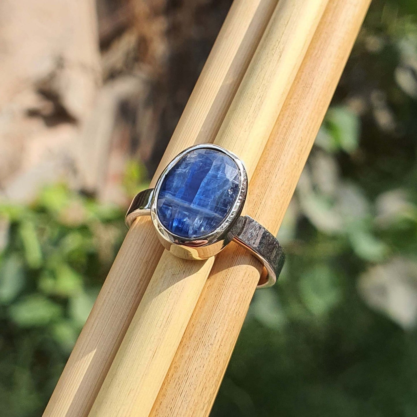 Blue kyanite gemstone ring