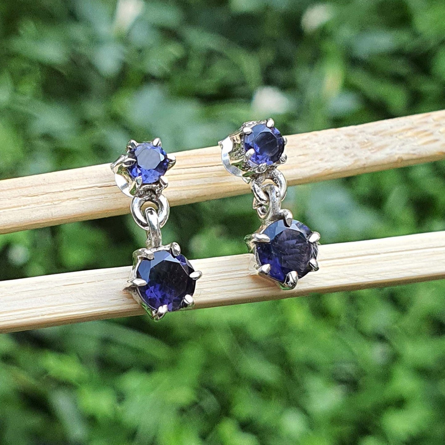 blue iolite gemstone earrings