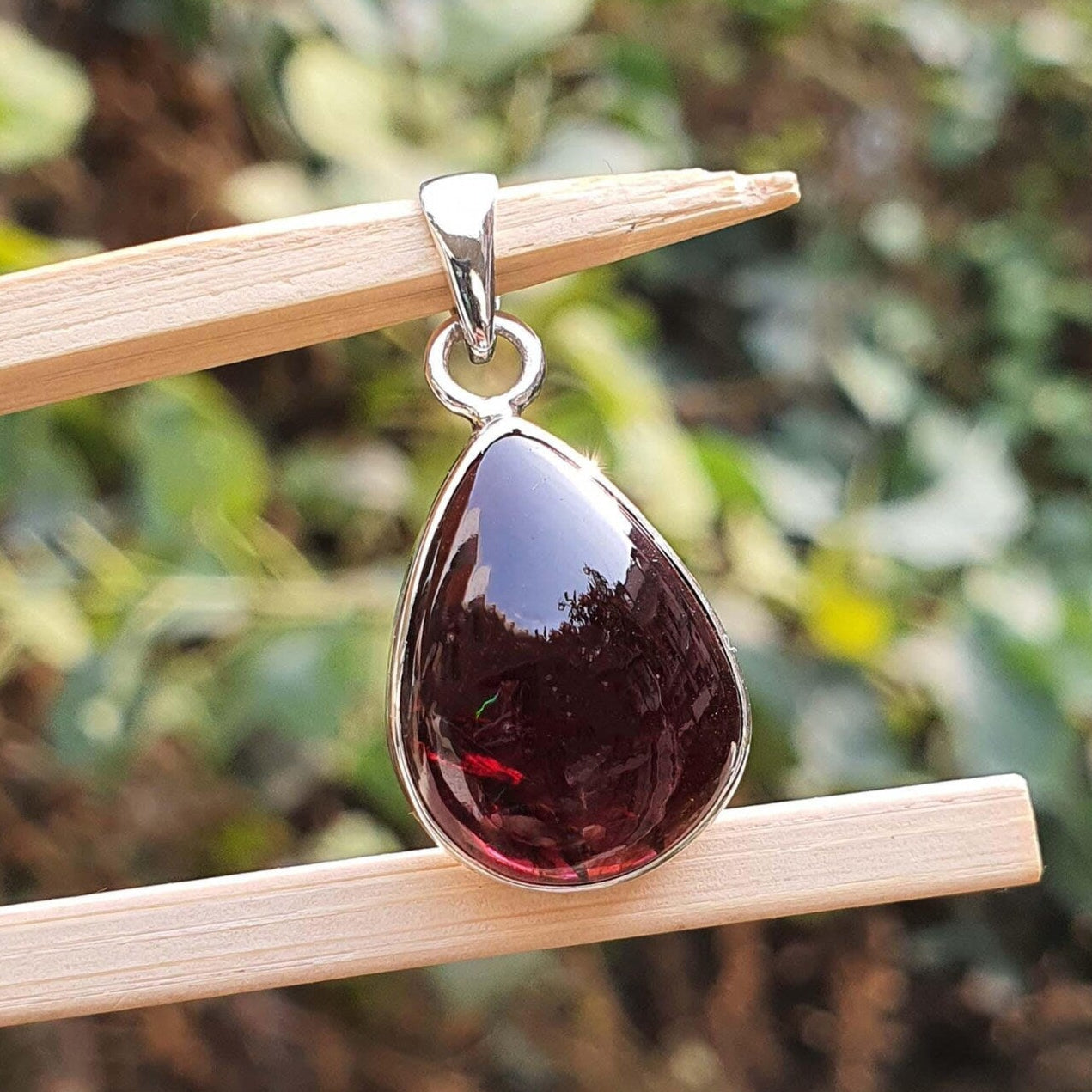 Teardrop Hessonite Garnet Pendant Unisex 925 Sterling Silver