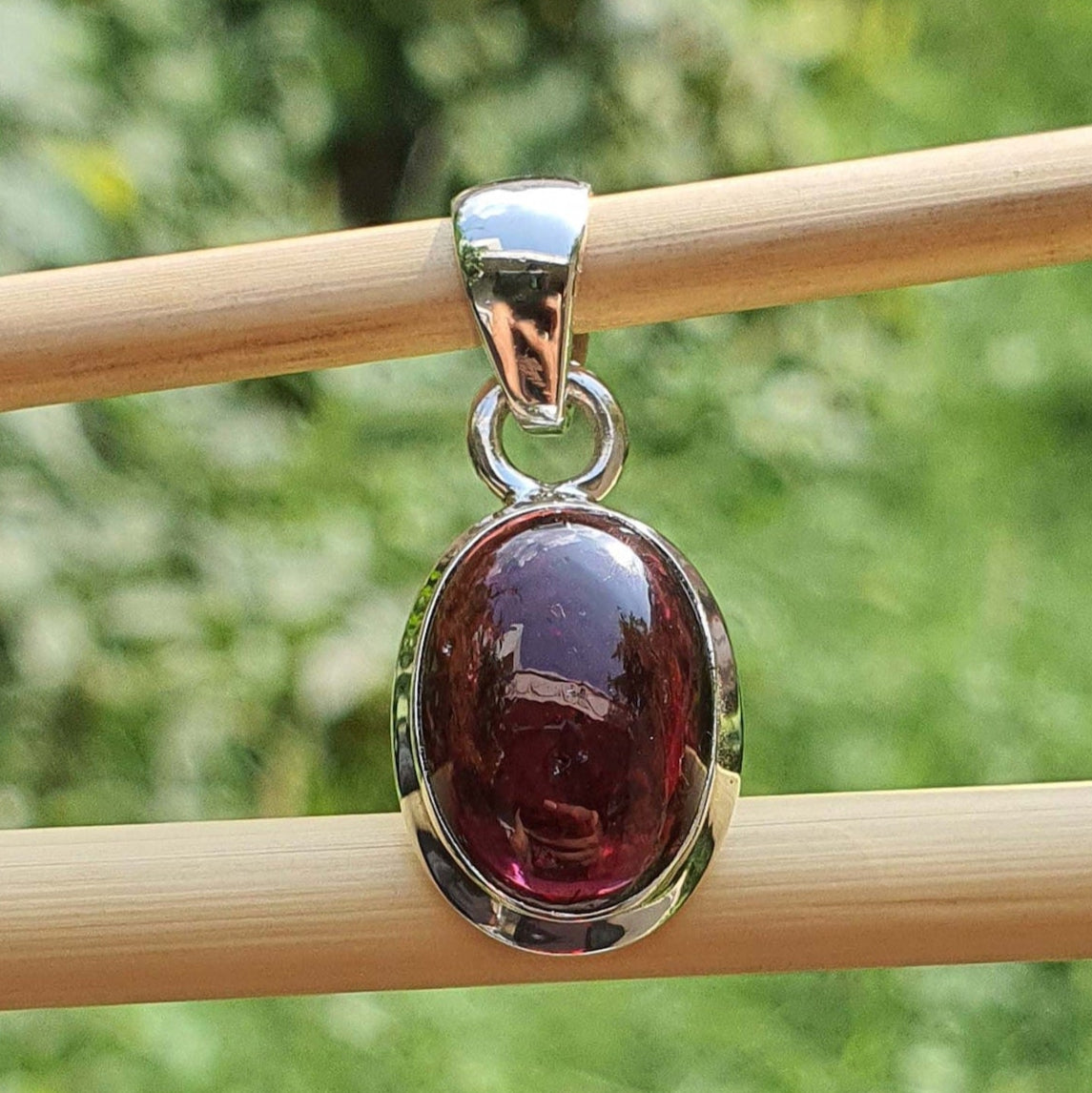 hessonite garnet silver pendant
