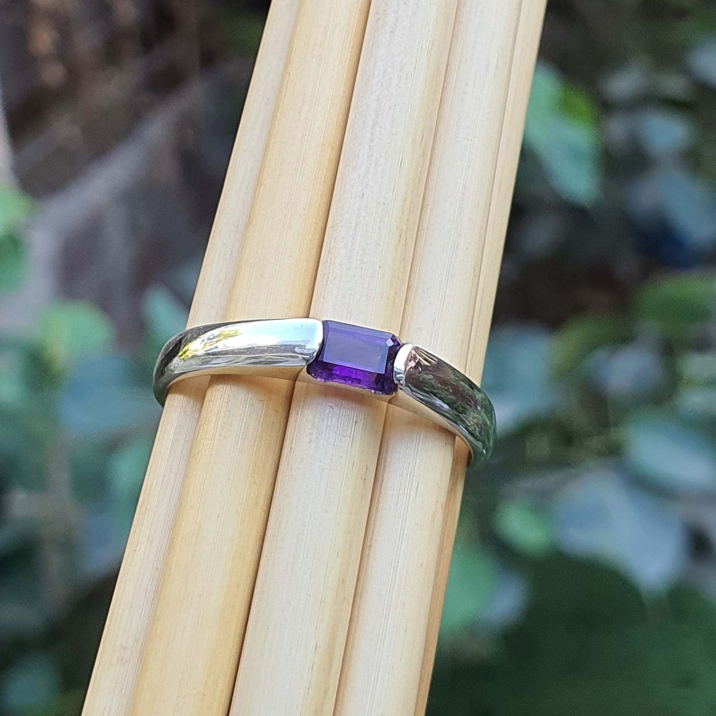 Emerald Cut Amethyst Silver Ring Men's Bold Unisex Amethyst Ring Sterling Silver Ring for Men Femmes Bijoux
