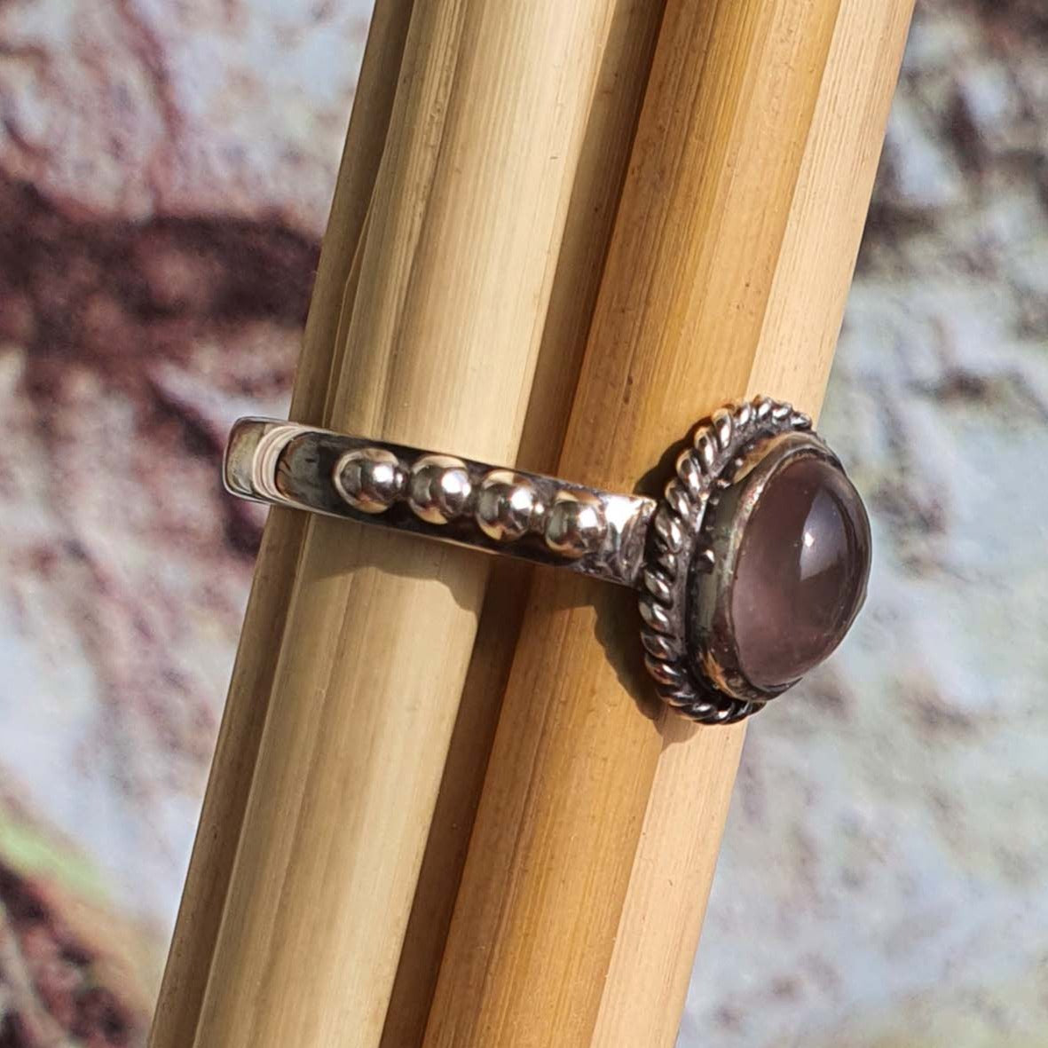 sterling silver rose quartz ring