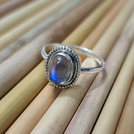 Rainbow Labradorite Silver Ring for Women Femmes Bijoux