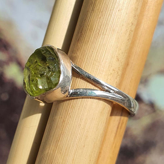 raw peridot ring