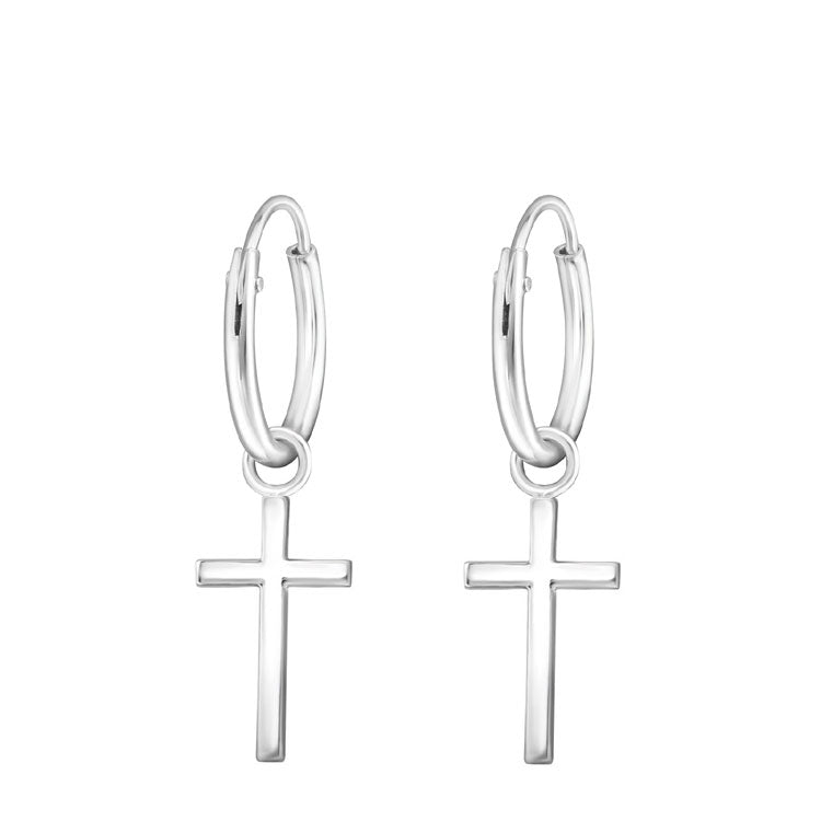 Silver cross charm earrings for women