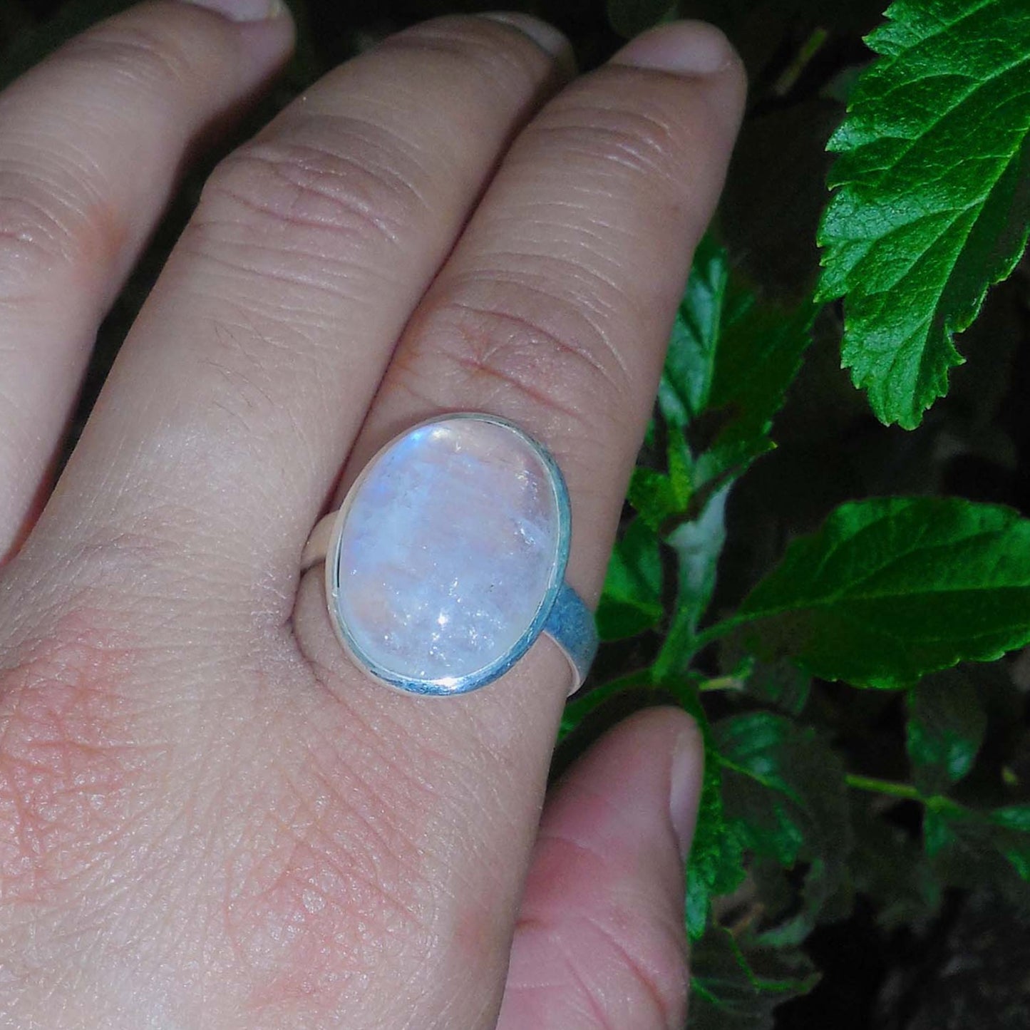 oval moonstone ring in sterling silver
