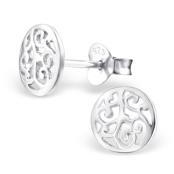 Round Filigree Silver Stud Earrings for Women