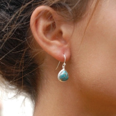 Mohave Blue Copper Turquoise Drop Earrings for Women Sterling Silver Femmes Bijoux