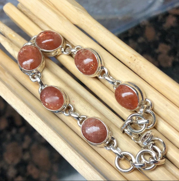 Sunstone Bracelet Silver Link Chain Sunstone Jewelry Femmes Bijoux