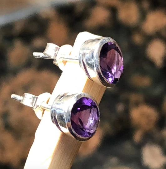 purple amethyst silver stud