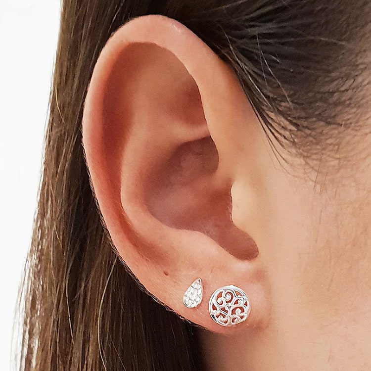 Round Filigree Silver Stud Earrings for Women