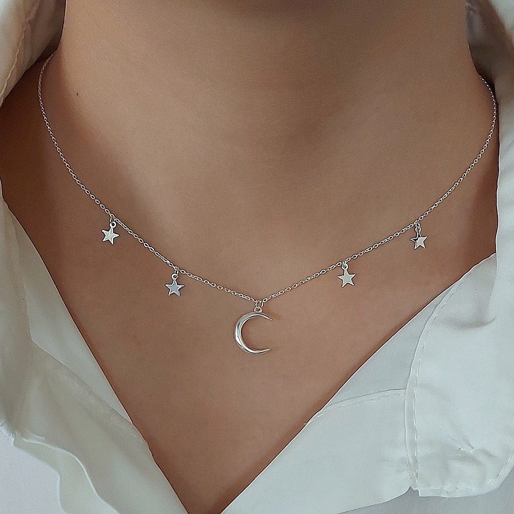 Crescent Moon Choker Necklace for Women with Star Charm – femmesbijoux