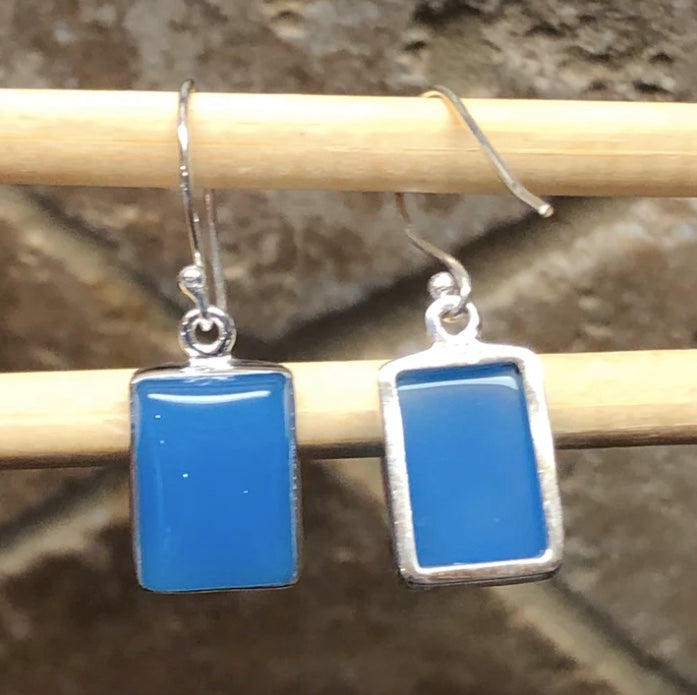 Natural Blue Chalcedony Handmade 925 Silver Earrings for Women Femmes Bijoux