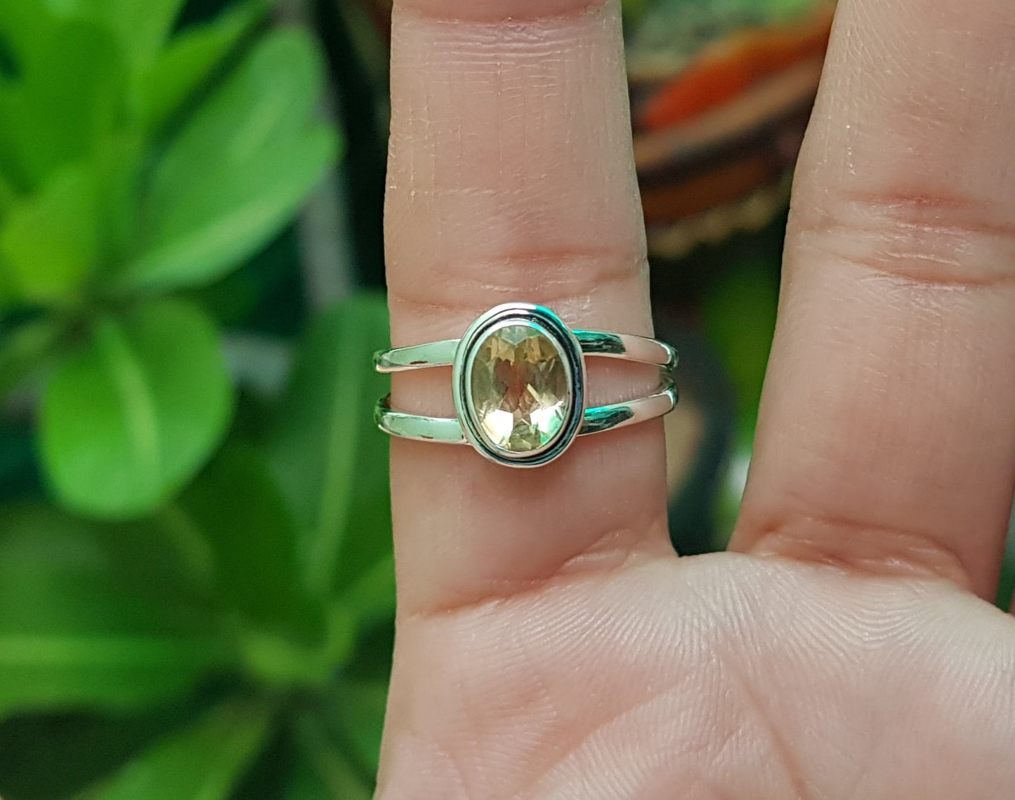 Double Band Oval Citrine Ring in 925 Sterling Silver Femmes Bijoux