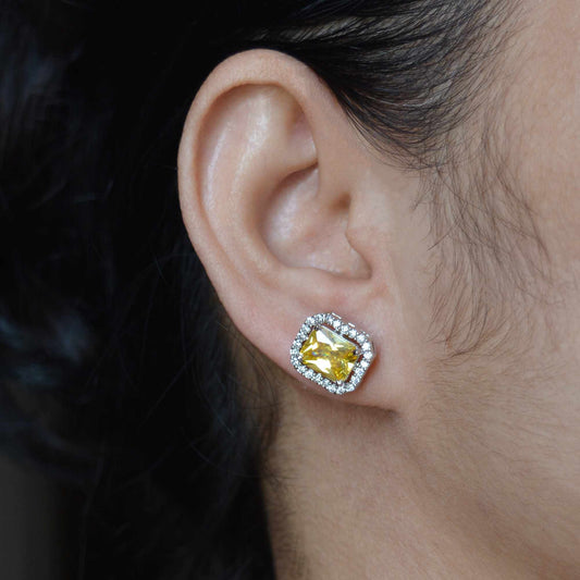 Rectangle Cut Halo Cubic Zirconia Earrings