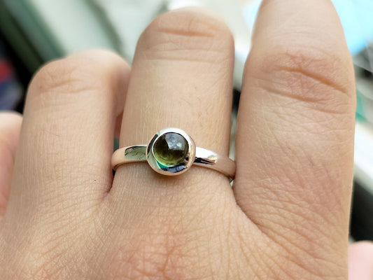 ROund Green Tourmaline Silver Ring