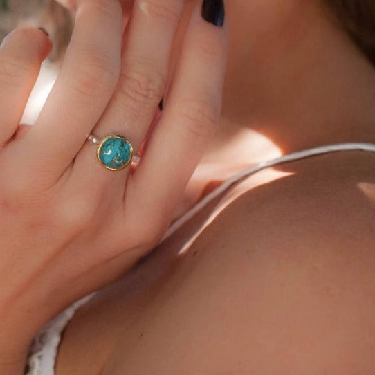 copper turquoise silver ring