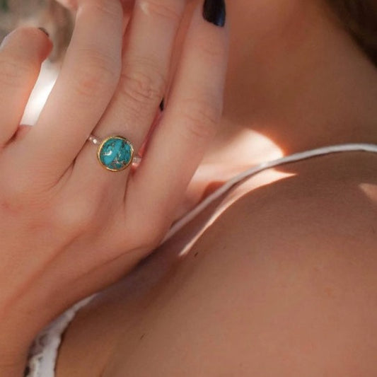 copper turquoise silver ring