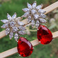 red cz drop dangle earrings
