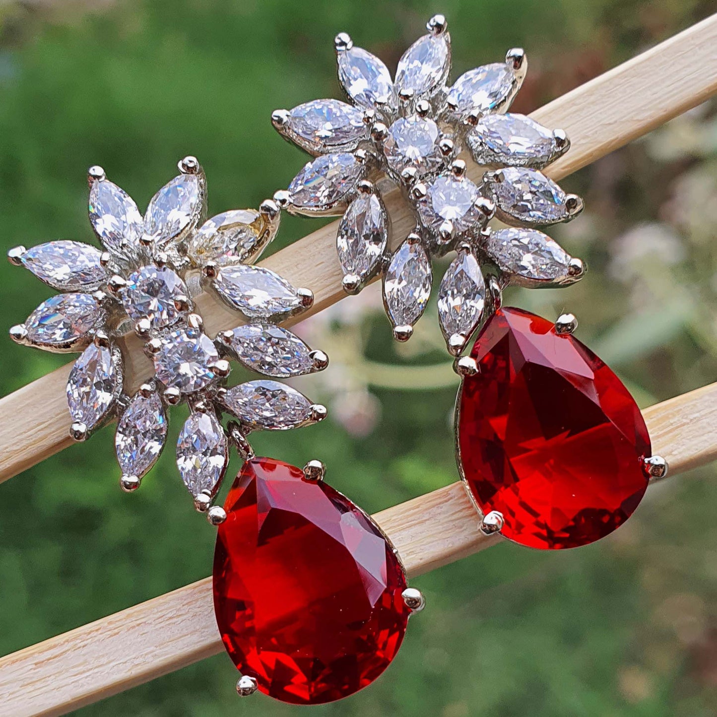red cz drop dangle earrings