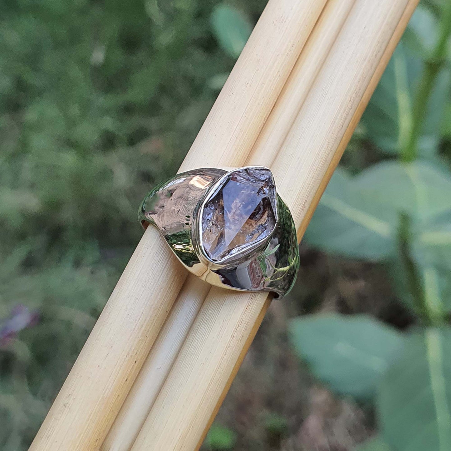 Herkimer diamond wide band 925 Sterling Silver ring