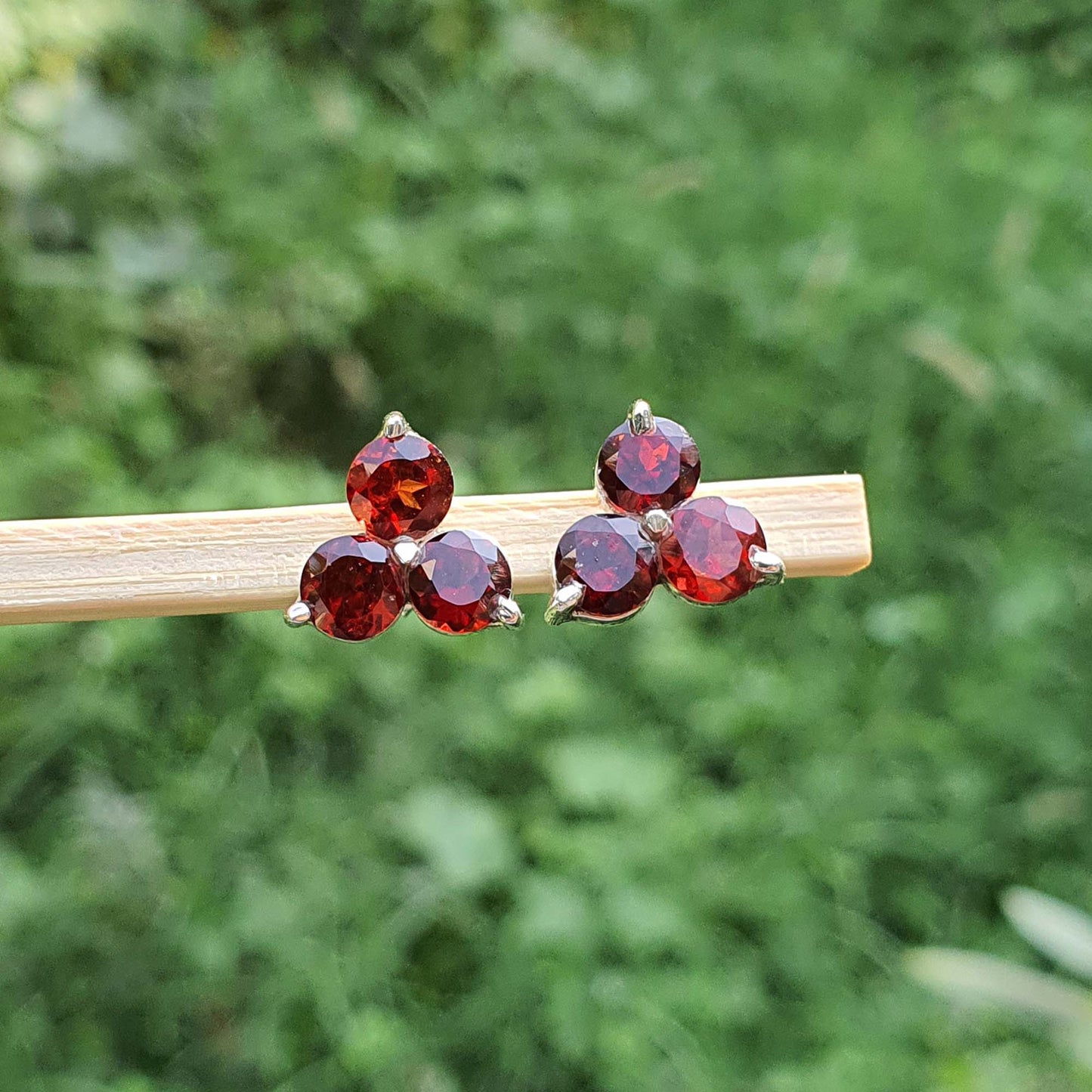 Three Garnet Stud Earrings in Sterling Silver Pyrope Garnet Minimalist Jewelry