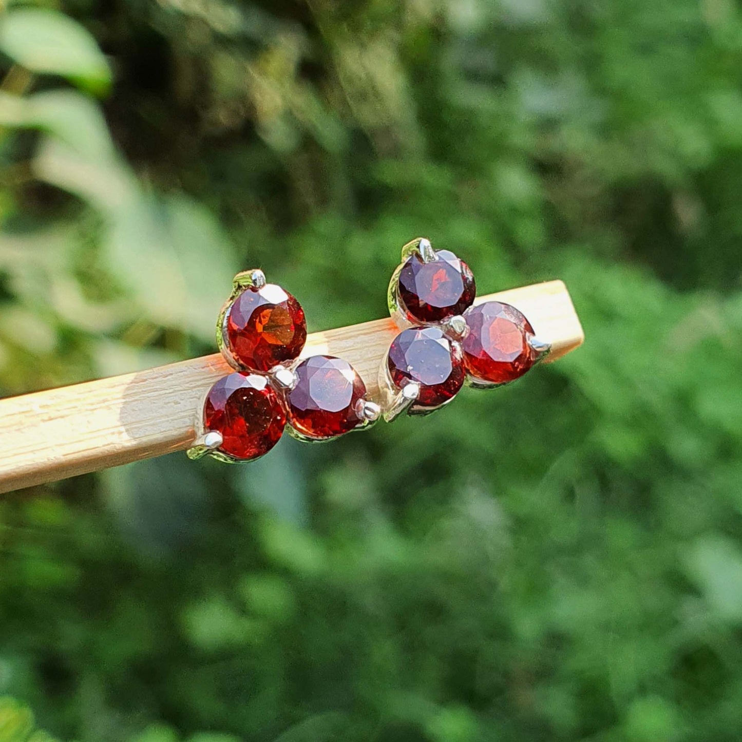 Three Garnet Stud Earrings in Sterling Silver Pyrope Garnet Minimalist Jewelry