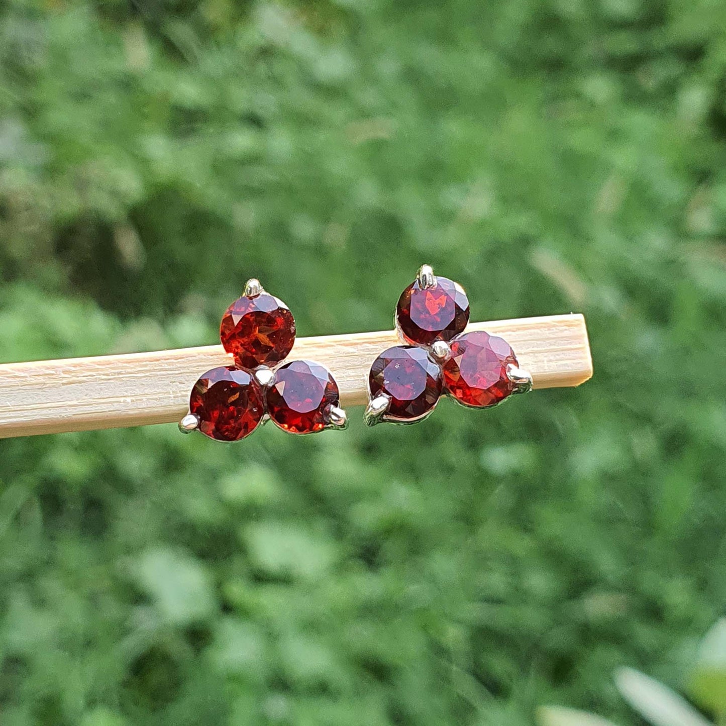 Three Garnet Stud Earrings in Sterling Silver Pyrope Garnet Minimalist Jewelry