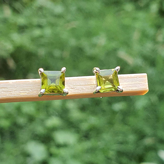 Square Cut Peridot Earrings 925 Sterling Silver Men Women Jewelry