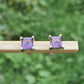 Square Cut Purple Amethyst Stud Earrings for Men Women 925 Sterling Silver