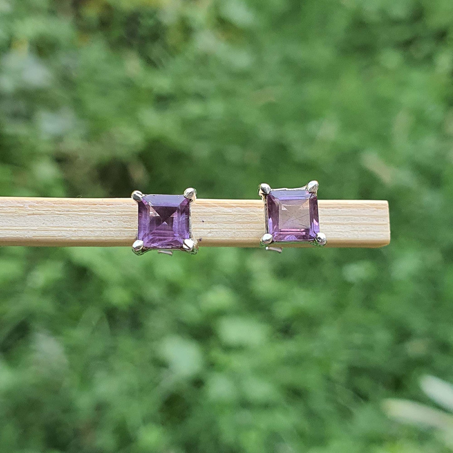 Square Cut Purple Amethyst Stud Earrings for Men Women 925 Sterling Silver