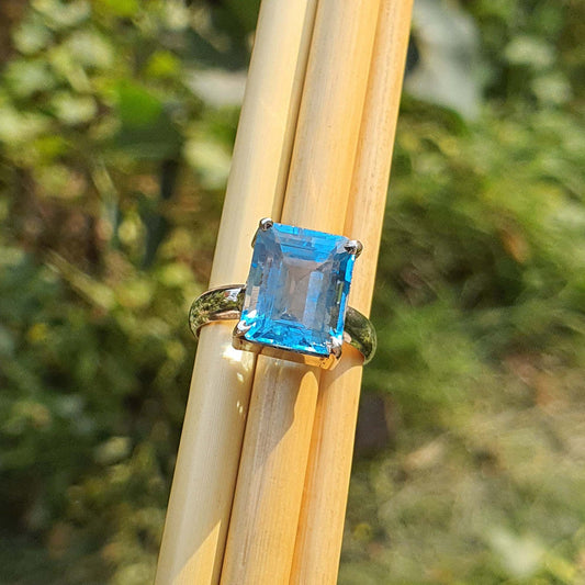 Natural Sky Blue Topaz 925 Sterling Silver Ring for Men Women