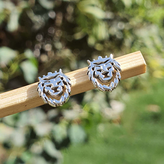 Animal Kingdom Lion Stud Earrings in Solid 925 Sterling Silver
