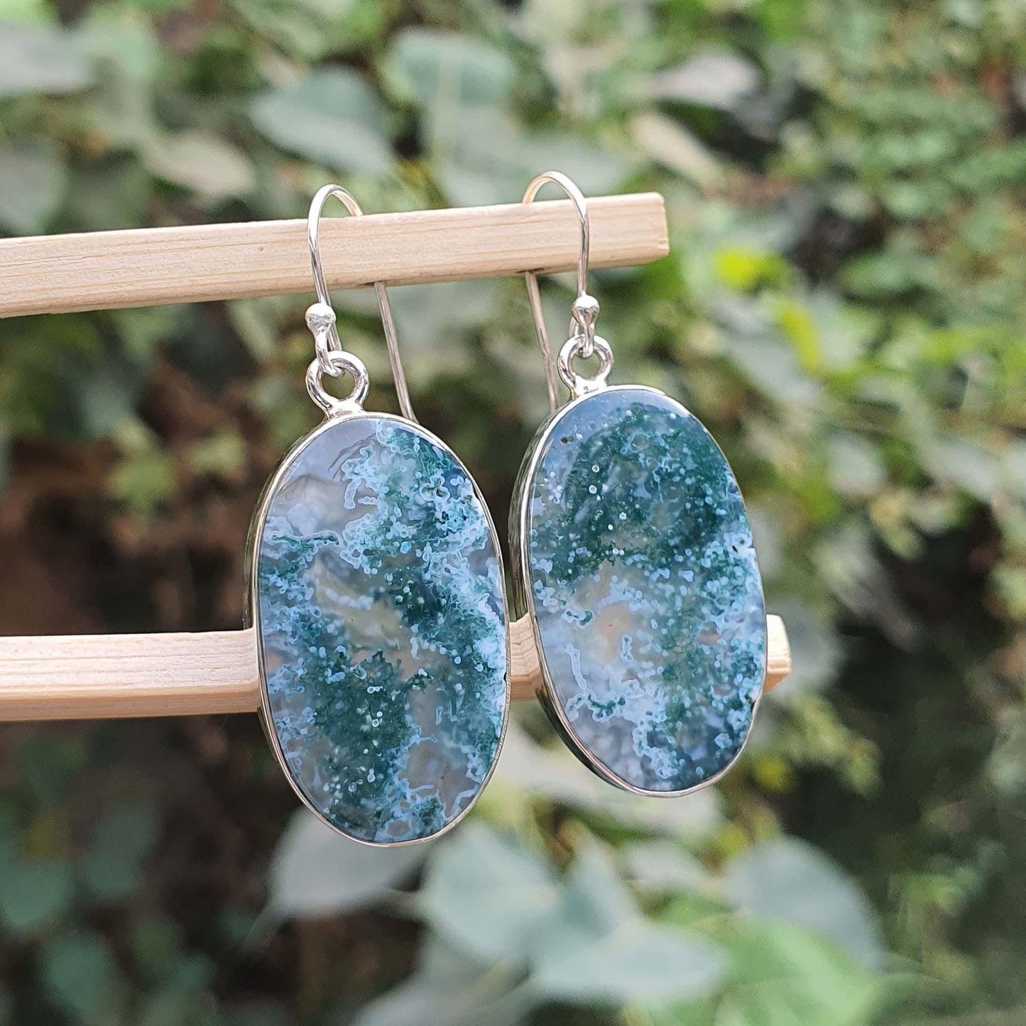 Moss agate earrings for women