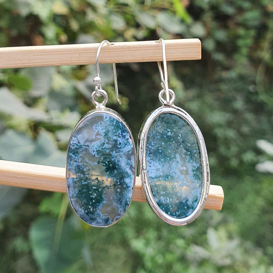 Moss agate silver earrings