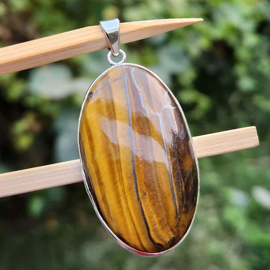 Handmade Large Oval Shape Tiger's Eye Pendant Necklace 925 Sterling Silver Femmes Bijoux