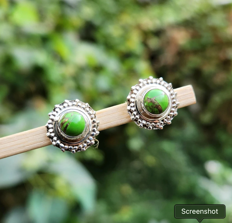 Round Green Turquoise Stud earrings