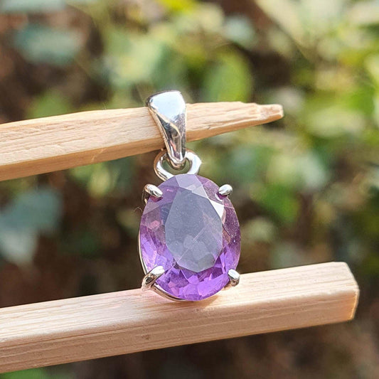 Oval cut Natural Purple Amethyst Pendant for Men Women in 925 Sterling Silver Femmes Bijoux